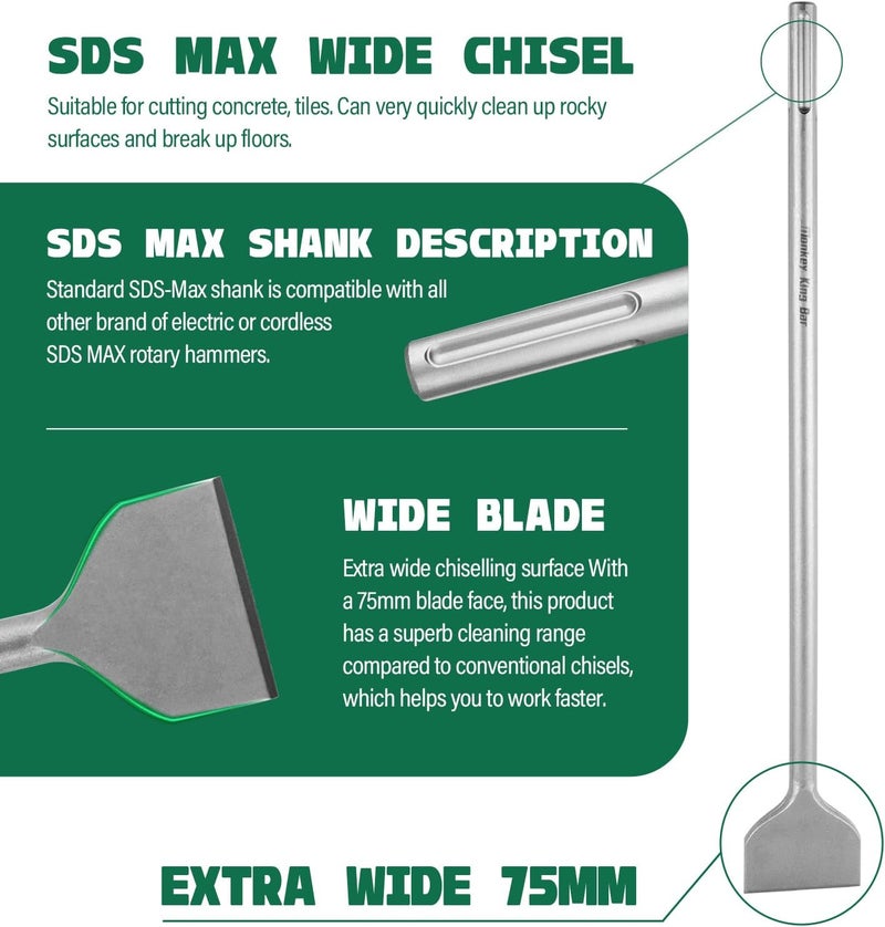 Monkey King Bar MonkeyKingBar-SDS Max Bits Flat Chisel 24"X3"(600 * 75MM) Long shank- Demolition Hammer Chisel for Concrete Breaker, Stone Removal, Brick Chipping - Image 3
